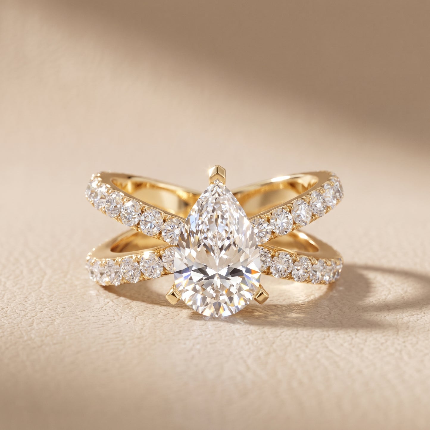 Lior Criss Cross Pavé Pear Diamond Engagement Ring in Yellow Gold - front.jpg