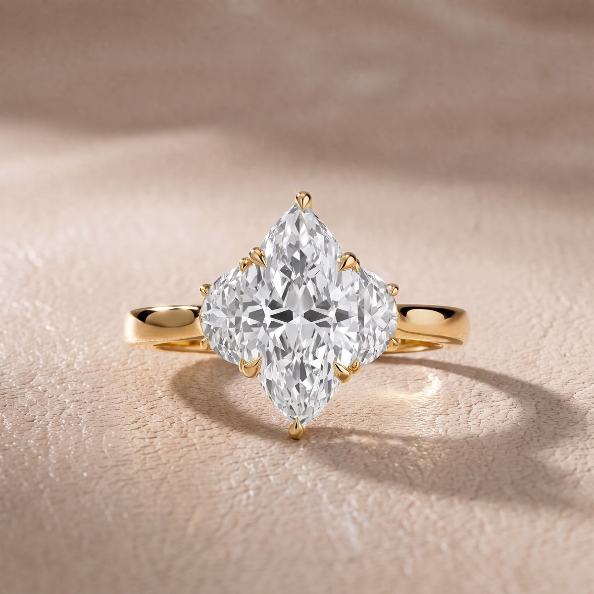 Romy Three-Stone Marquise Diamond Engagement Ring in Yellow Gold - front.jpg