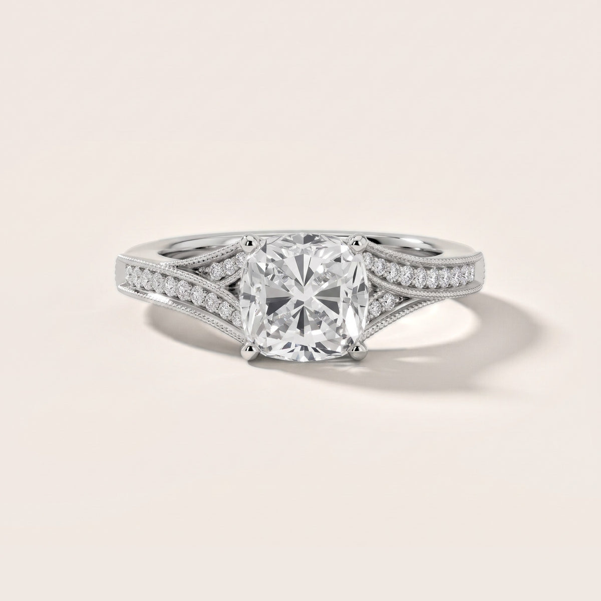 Nara Milgrain Split Shank Cushion Diamond Engagement Ring in Silver - front.jpg