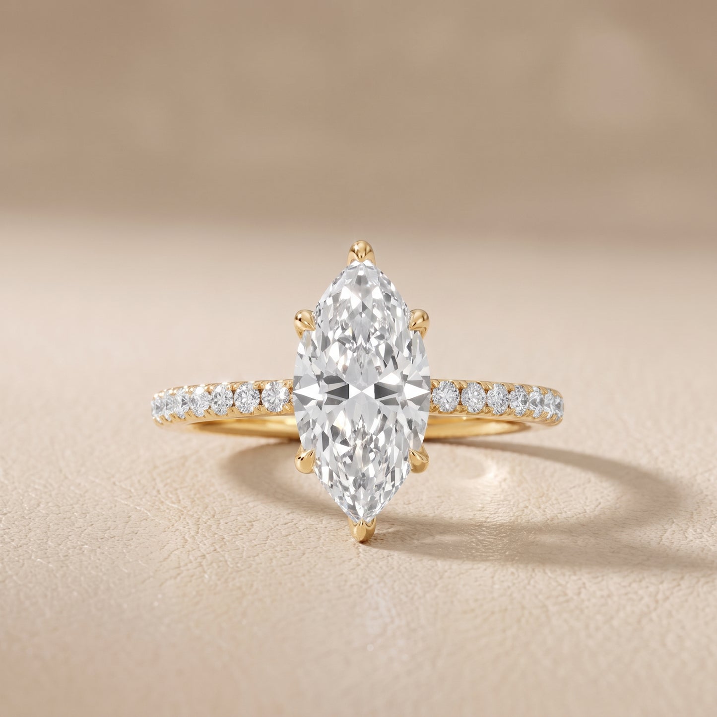 Ione Solitaire Pavé Marquise Diamond Engagement Ring in Yellow Gold - front.jpg