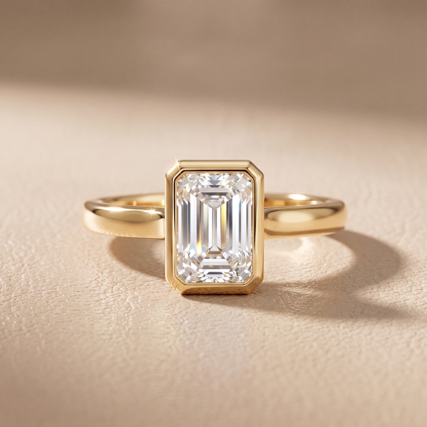 Jolie Bezel Solitaire Emerald Diamond Engagement Ring in Yellow Gold - front.jpg