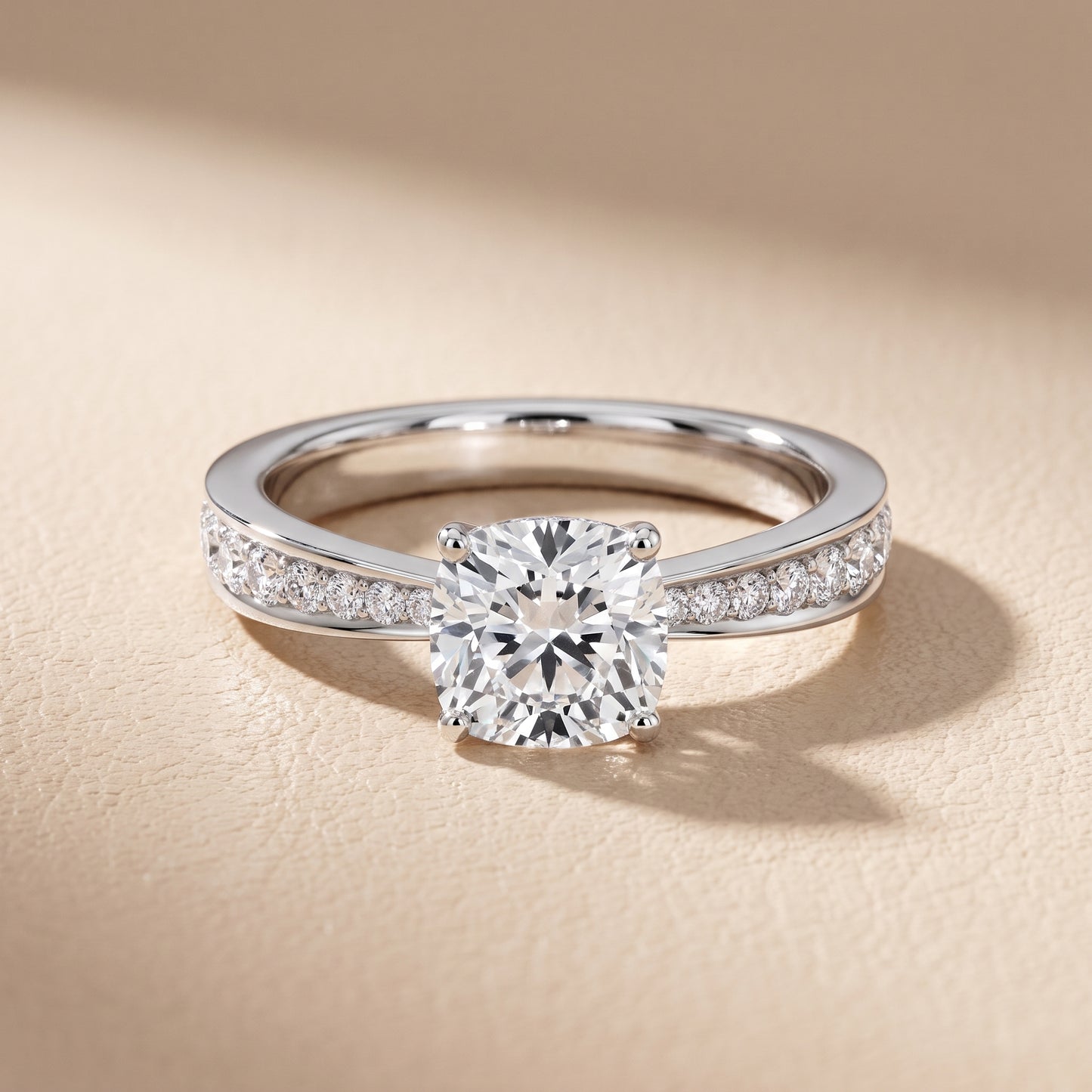 Rhea Sidestone Pavé Cushion Diamond Engagement Ring in White Gold - front.jpg