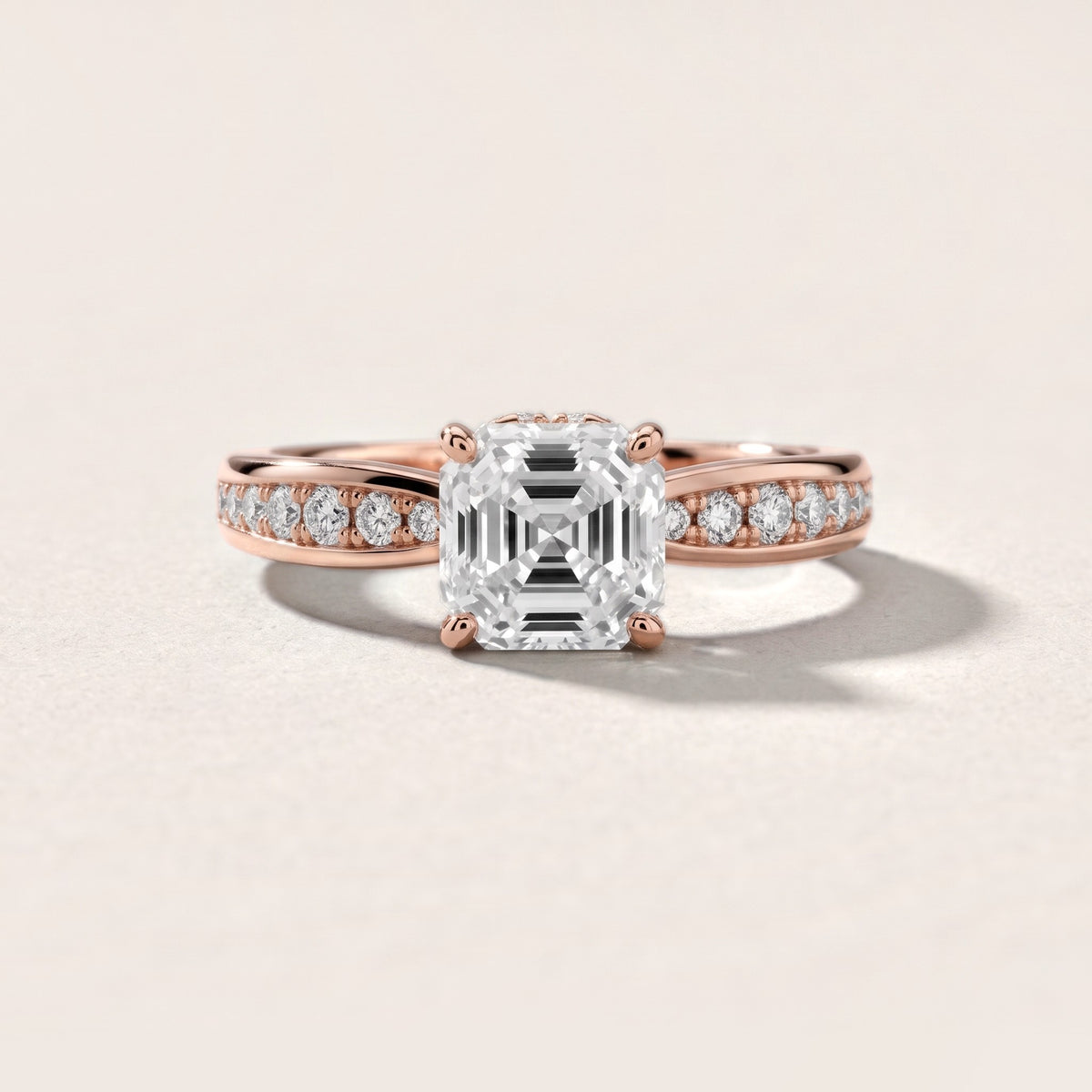 Ione Hidden Halo Pavé Asscher Diamond Engagement Ring in Rose Gold - front.jpg
