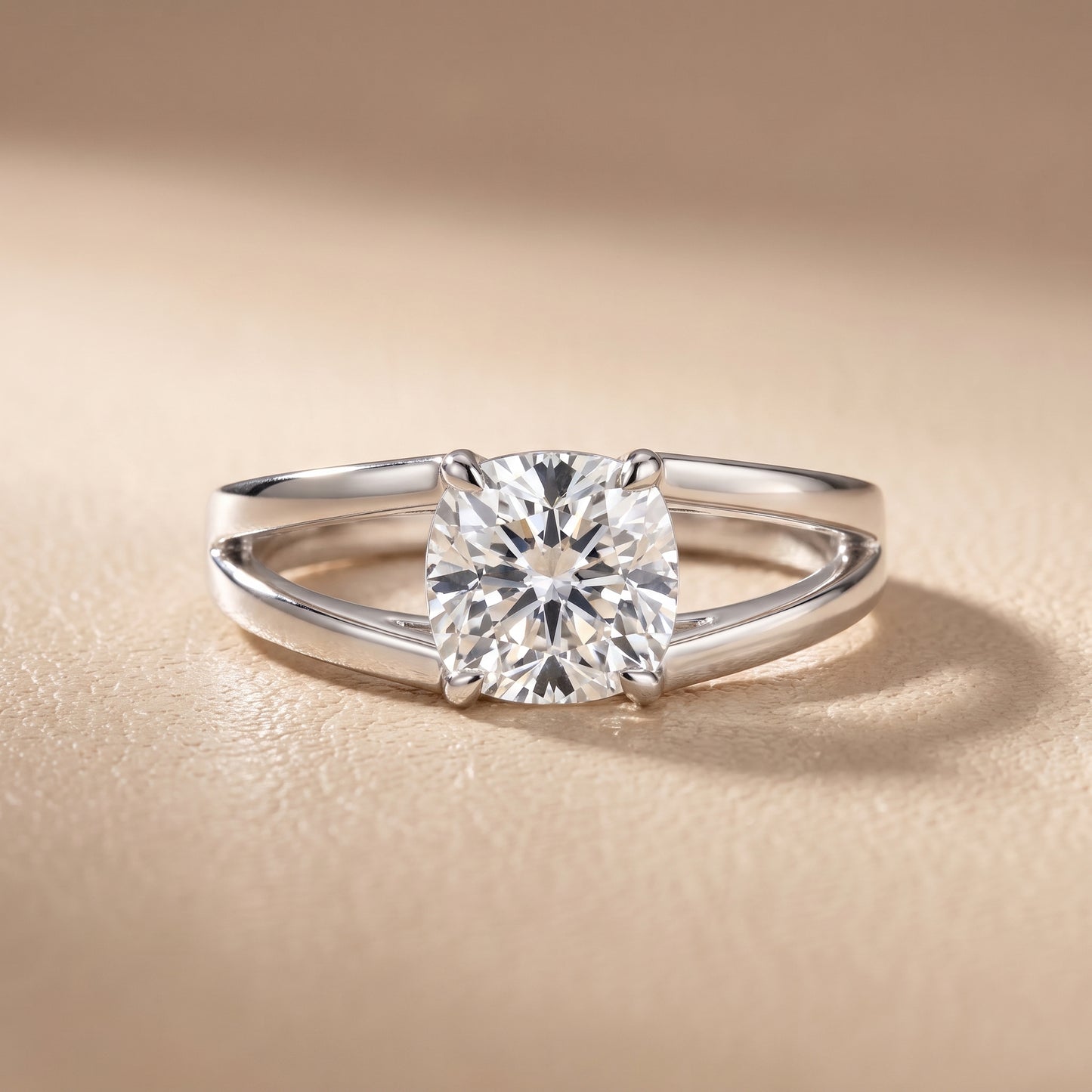 Giselle Solitaire Split Shank Cushion Diamond Engagement Ring in Platinum - front.jpg