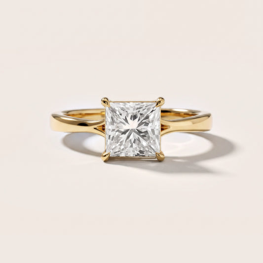 Evangeline Trellis Solitaire Princess Diamond Engagement Ring in Yellow Gold