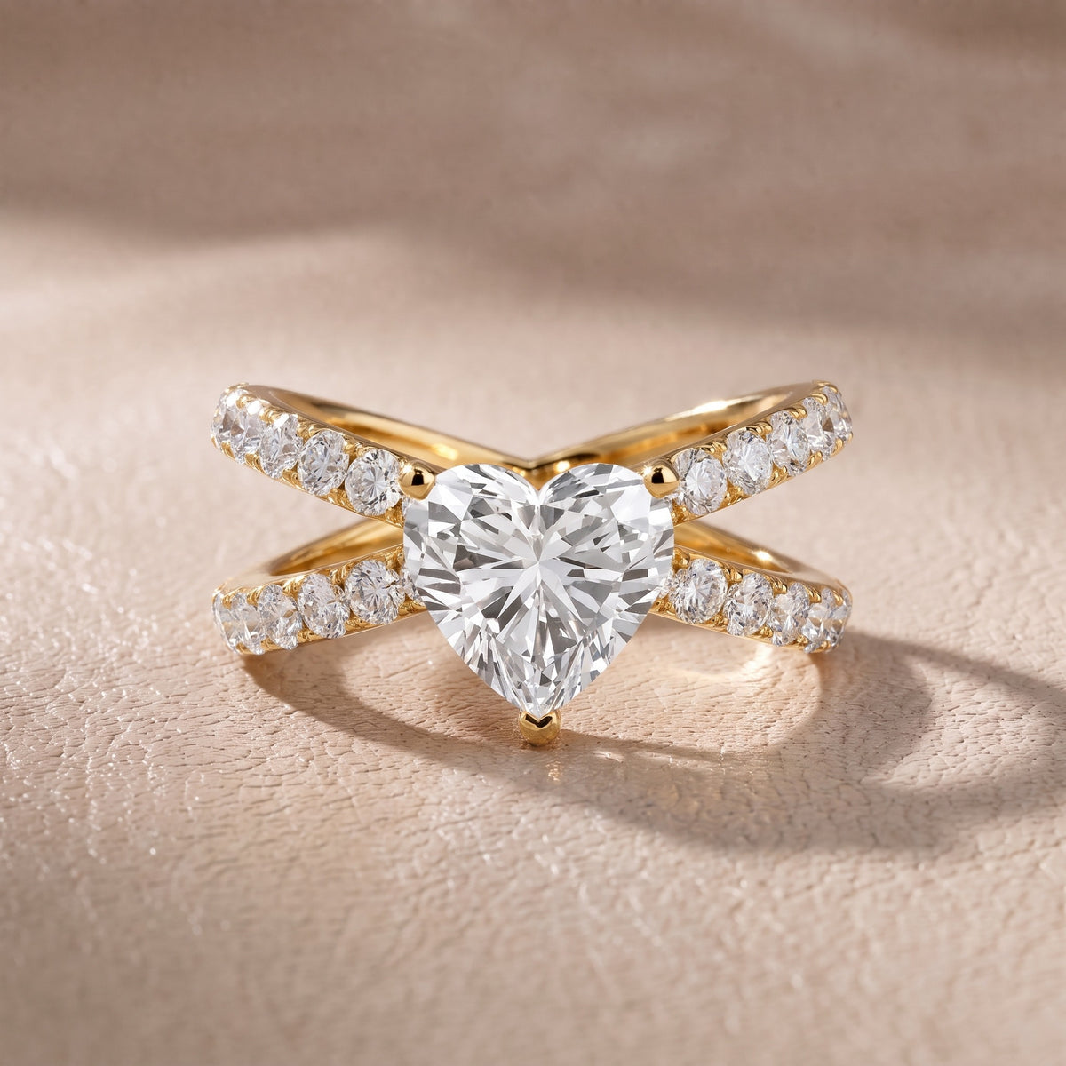 Ilaria Criss Cross Pavé Heart Diamond Engagement Ring in Yellow Gold - front.jpg