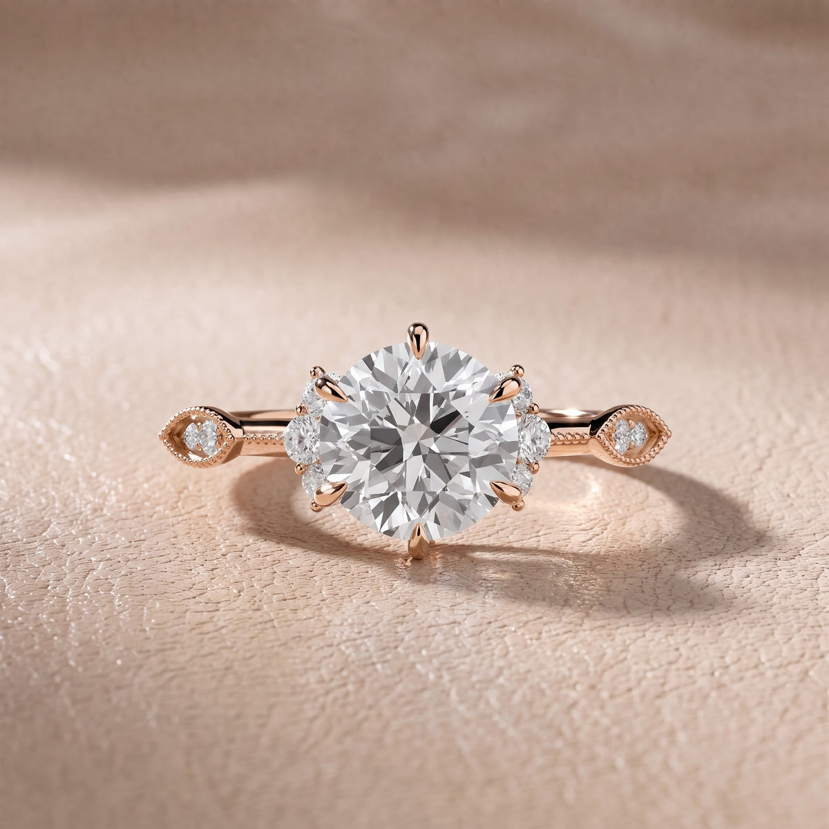 Naomi Vintage Milgrain Round Diamond Engagement Ring in Rose Gold - front.jpg