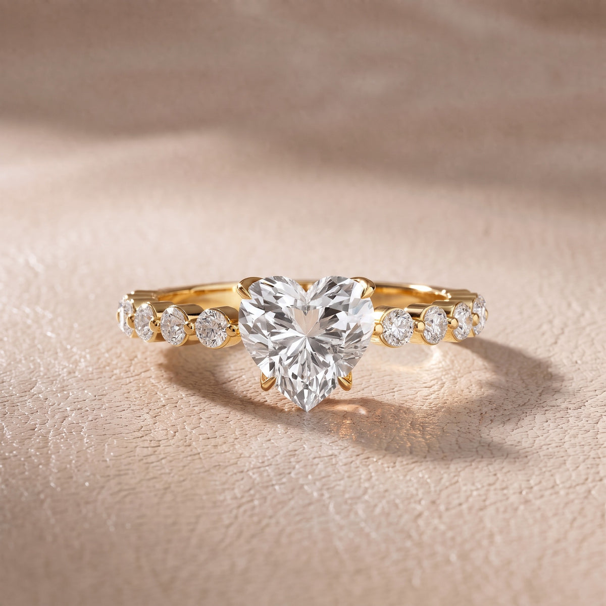 Eleanor Majesty Side Stone Heart Diamond Engagement Ring in Yellow Gold - front.jpg