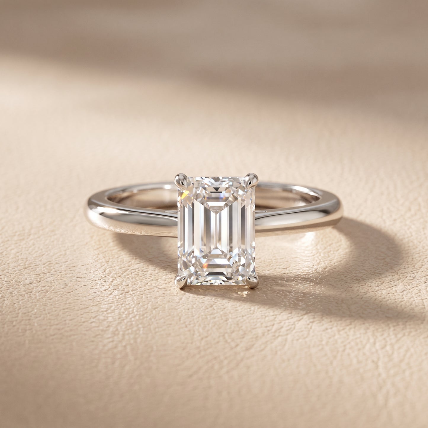 Kalia Knife Edge Solitaire Emerald Diamond Engagement Ring in Silver - front.jpg