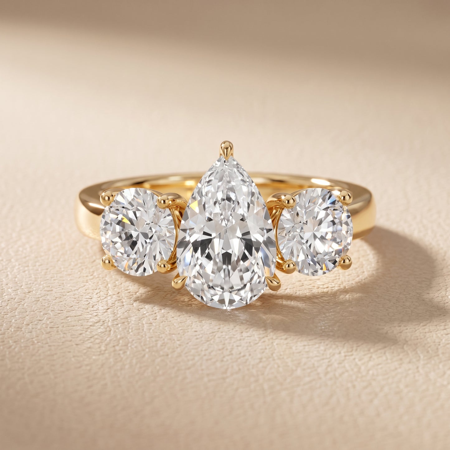 Esme Three-Stone Tapered Pear Diamond Ring in Yellow Gold - front.jpg