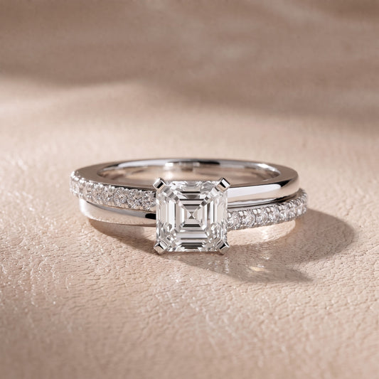 Edith Criss Cross Pavé Asscher Diamond Engagement Ring in Platinum - front.jpg