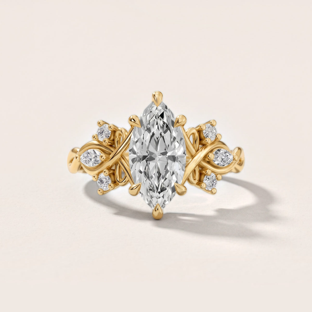 Auburn Vine Cluster Marquise Diamond Engagement Ring in Yellow Gold - front.jpg