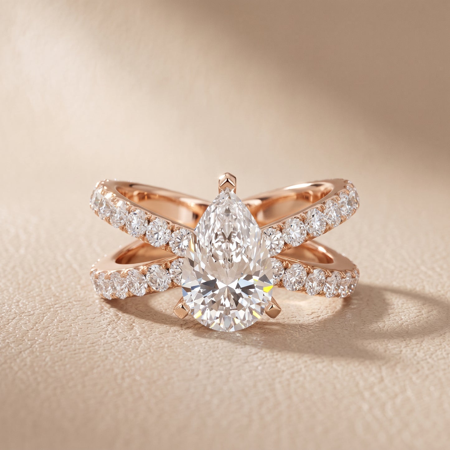 Lior Criss Cross Pavé Pear Diamond Engagement Ring in Rose Gold - front.jpg