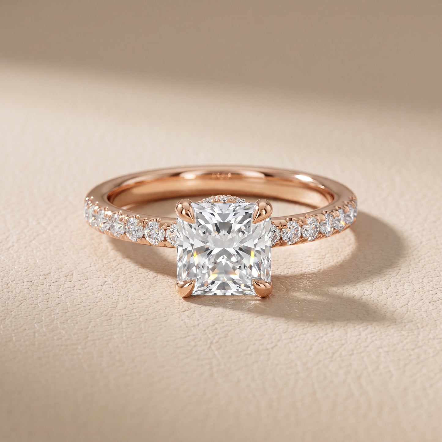 Maya Hidden Halo Pavé Radiant Diamond Engagement Ring in Rose Gold - front.jpg