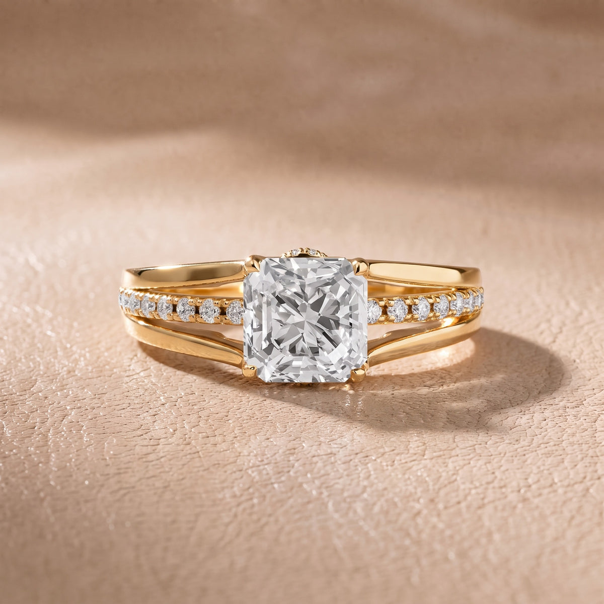 Serena Split Shank Pavé Asscher Diamond Engagement Ring in Yellow Gold - front.jpg
