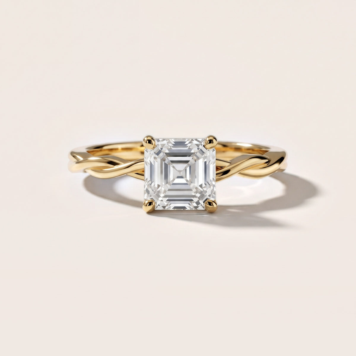 Iris Twist Asscher Diamond Engagement Ring in Yellow Gold