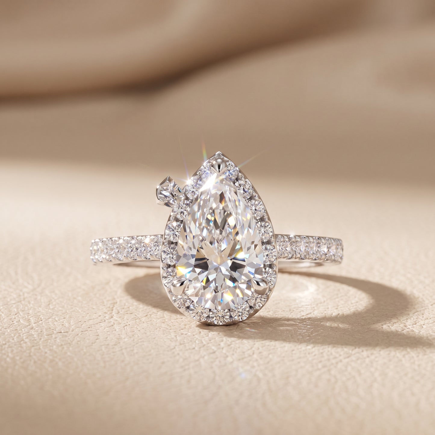 Amara Halo Claw Prong Pear Diamond Ring in Silver - front.jpg