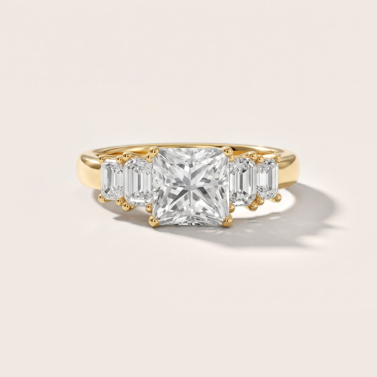 Damaris Baguette Five-Stone Princess Diamond Engagement Ring in Yellow Gold - front.jpg