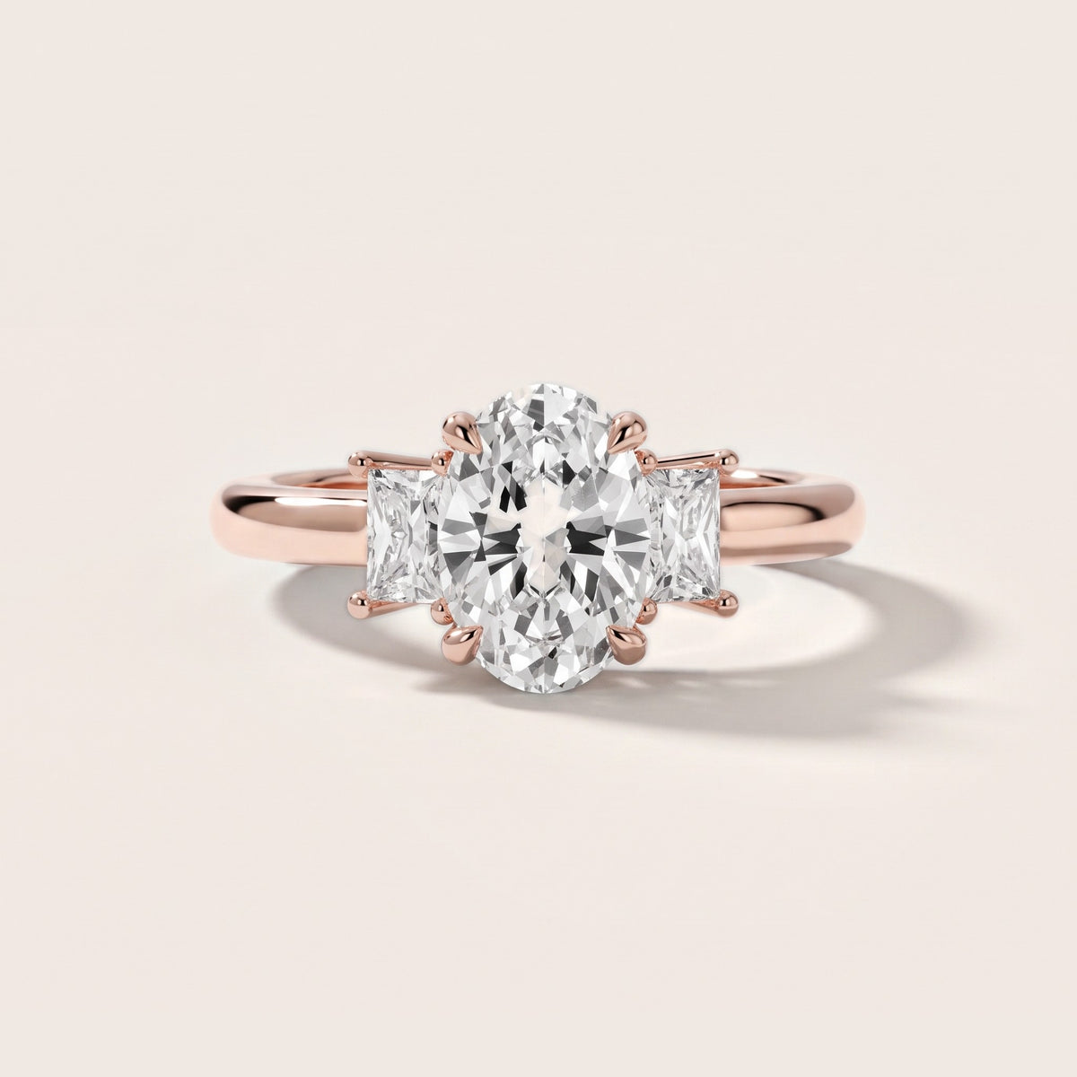 Cosette Statement Three-Stone Oval Diamond Engagement Ring in Rose Gold - front.jpg