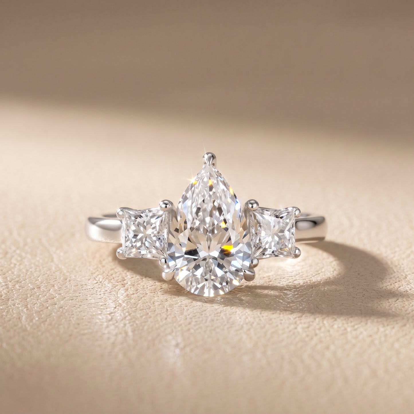 Sienna Three-Stone Pear Diamond Ring in Silver - front.jpg