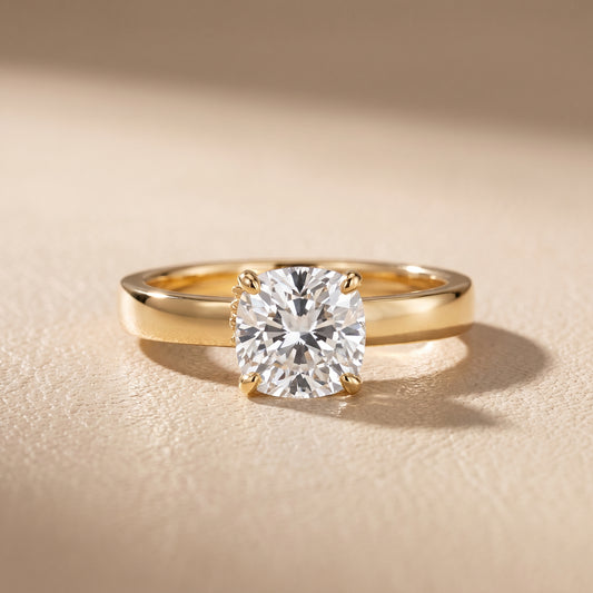Lara Hidden Halo Cushion Diamond Engagement Ring in Yellow Gold - front.jpg