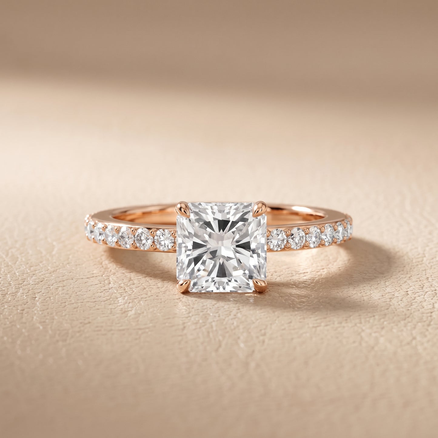 Aisha Pavé Solitaire Radiant Diamond Engagement Ring in Rose Gold - front.jpg