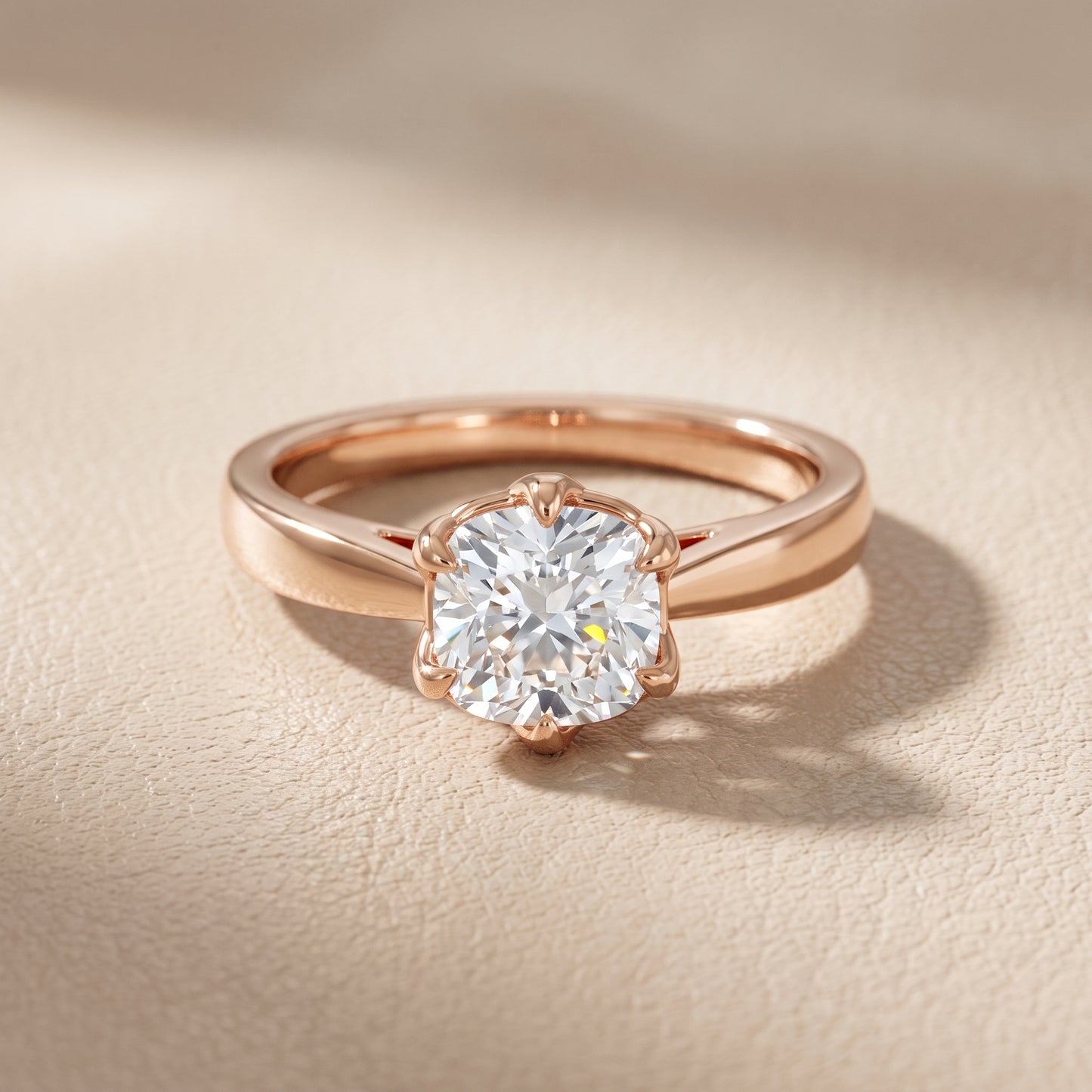 Lucia Solitaire Six-Prong Cushion Diamond Engagement Ring in Rose Gold - front.jpg
