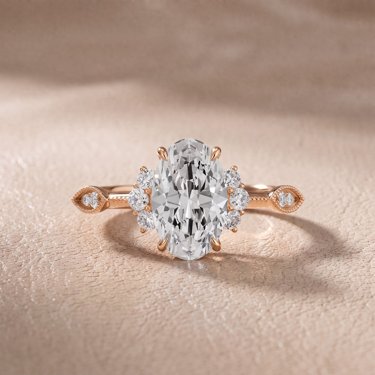 Naomi Vintage Milgrain Oval Diamond Engagement Ring in Rose Gold - front.jpg
