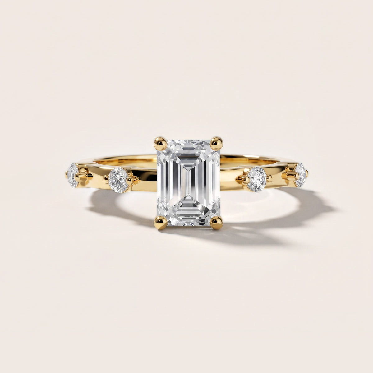 Elena Radiance Solitaire Emerald Diamond Engagement Ring in Yellow Gold