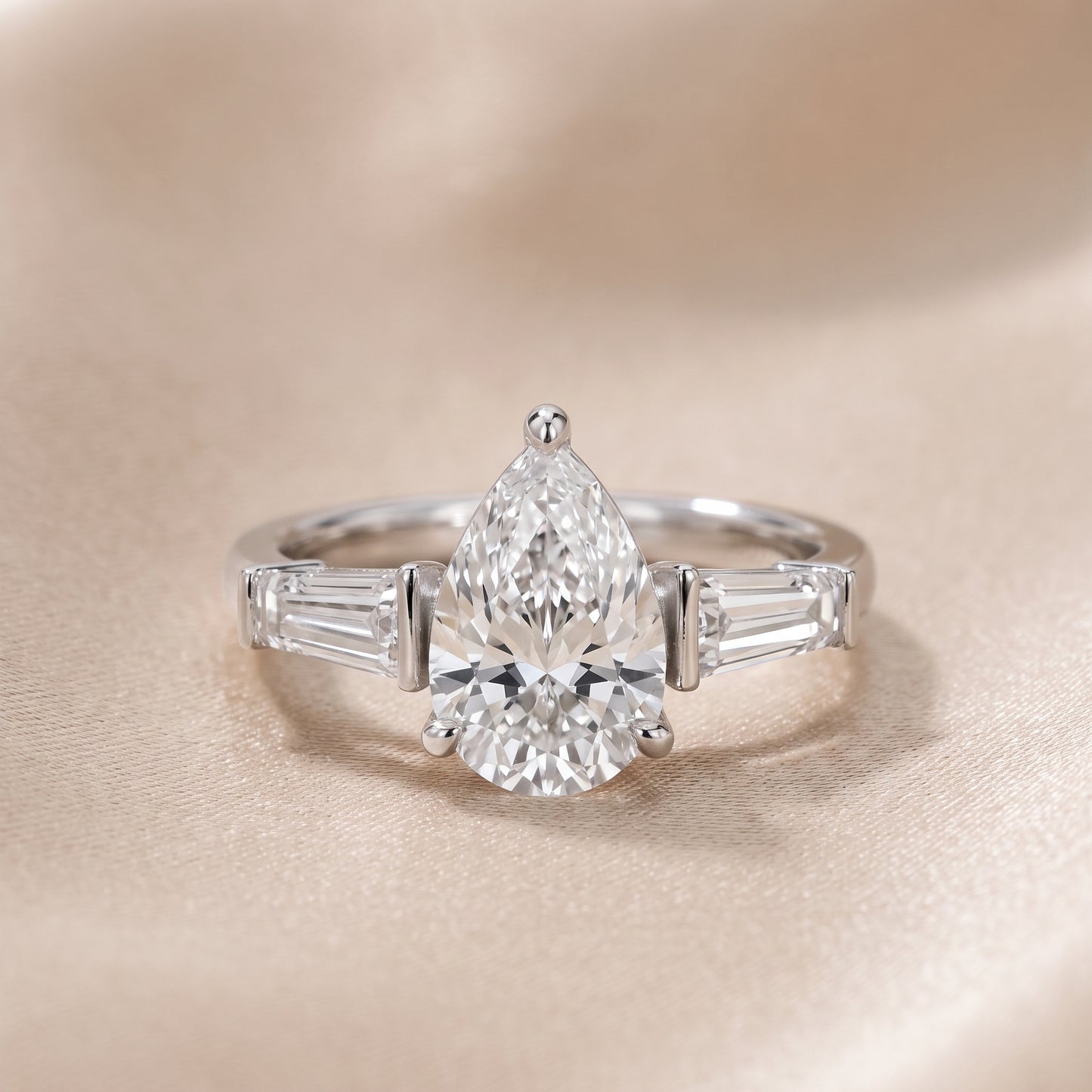 Layla Tapered Baguette Pear Diamond Ring in Silver - front.jpg