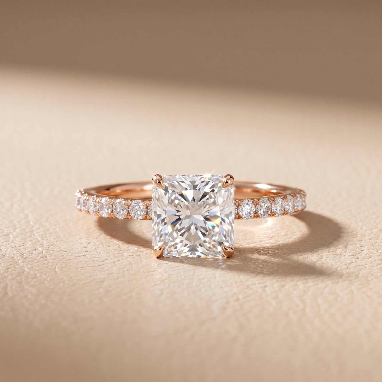 Juna French Pavé Solitaire Radiant Diamond Engagement Ring in Rose Gold - front.jpg