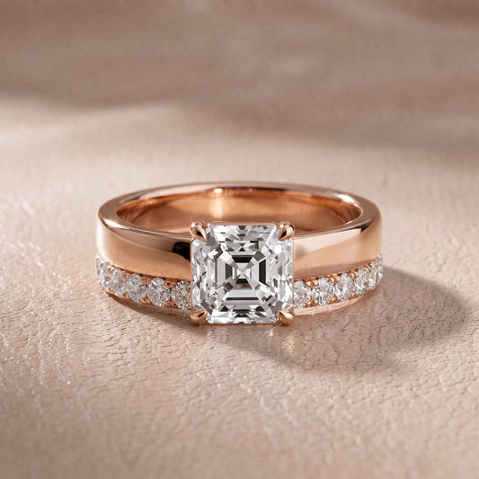 Josephine Split Shank Pavé Asscher Diamond Engagement Ring in Rose Gold - front.jpg