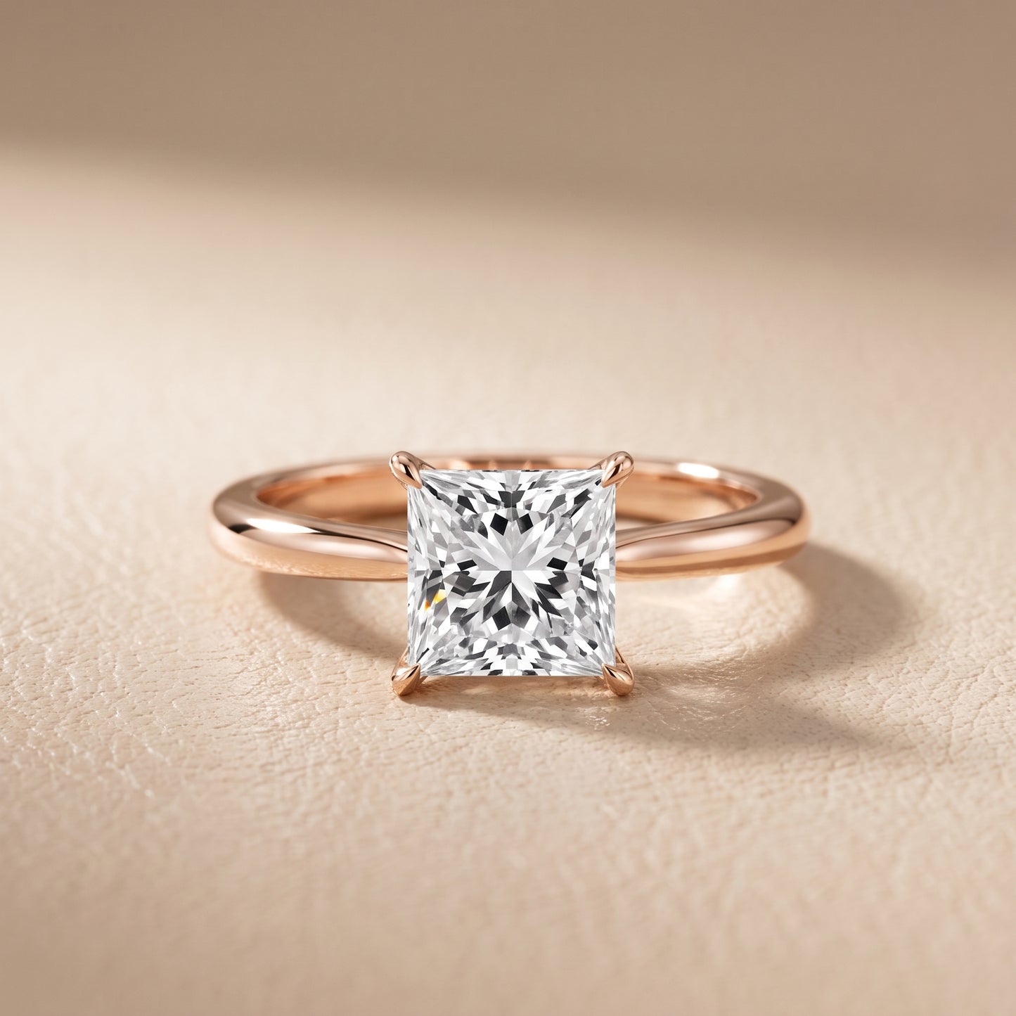 Evie Solitaire Six-Prong Princess Diamond Engagement Ring in Rose Gold - front.jpg