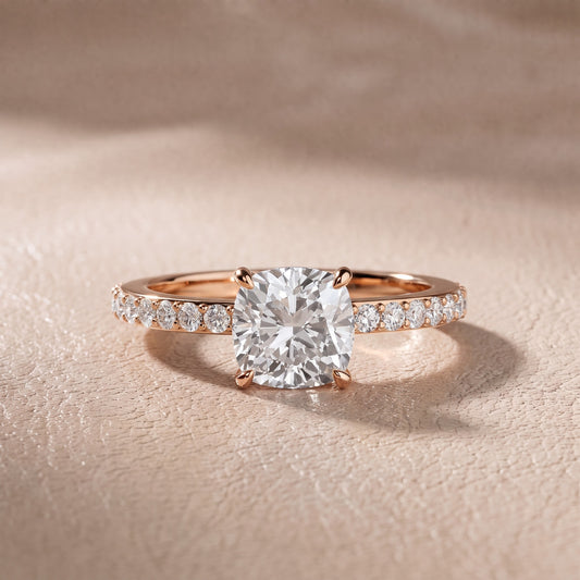 Annabel Pavé Solitaire Cushion Diamond Engagement Ring in Rose Gold - front.jpg