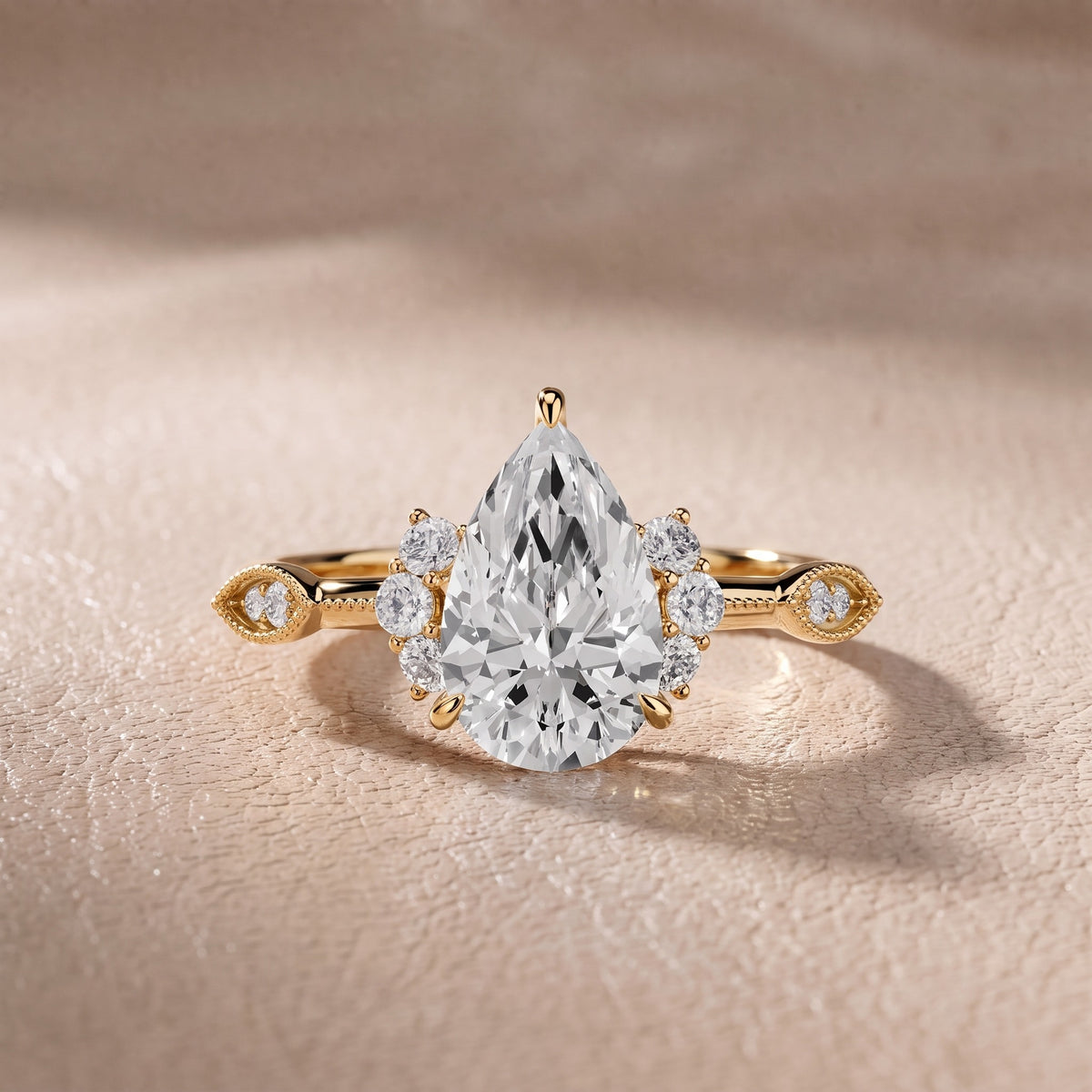 Naomi Vintage Milgrain Pear Diamond Engagement Ring in Yellow Gold - front.jpg