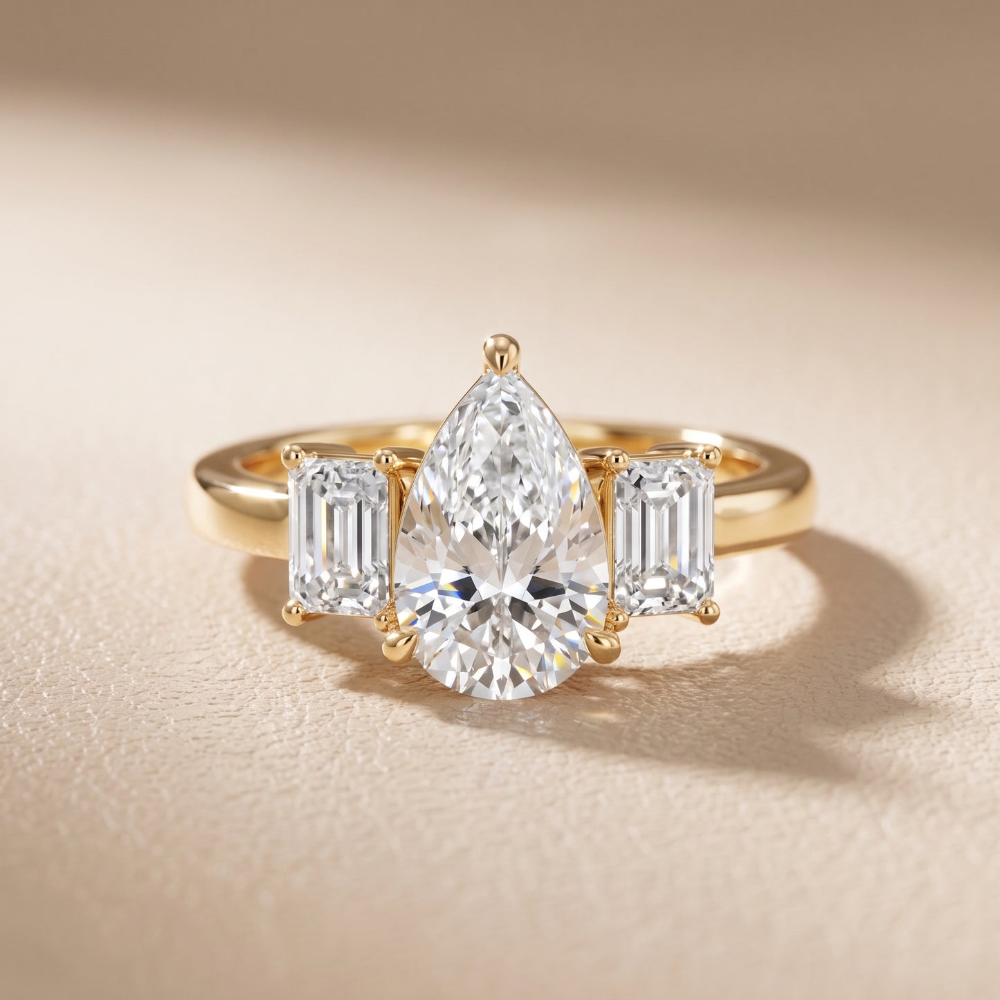 Zoe Three-Stone Pear Diamond Ring in Yellow Gold - front.jpg