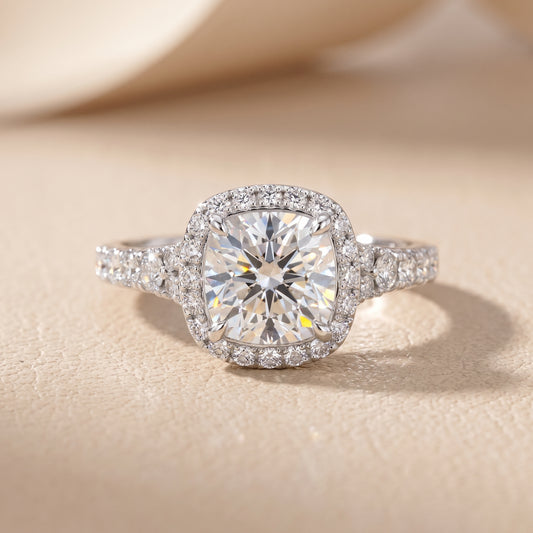 Bella Halo Pavé Cushion Diamond Engagement Ring in White Gold - front.jpg