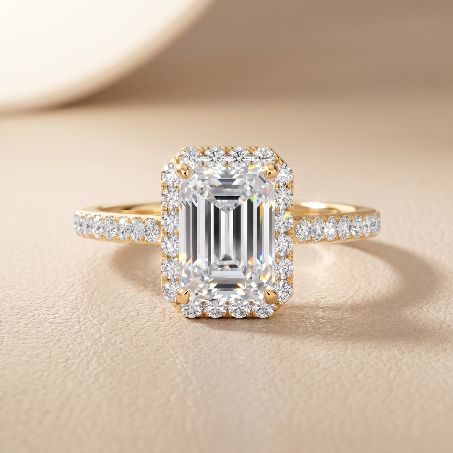 Alma Halo Pavé Emerald Diamond Engagement Ring in Yellow Gold - front.jpg