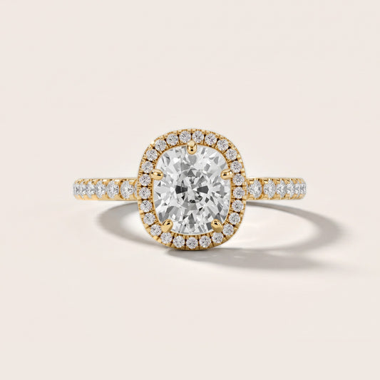 Mabel Halo French Pavé Cushion Diamond Engagement Ring in Yellow Gold