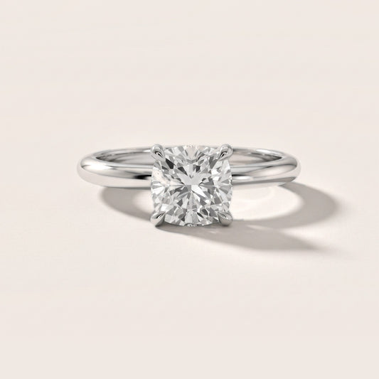 Amaya Hidden Halo Cushion Diamond Engagement Ring in White Gold