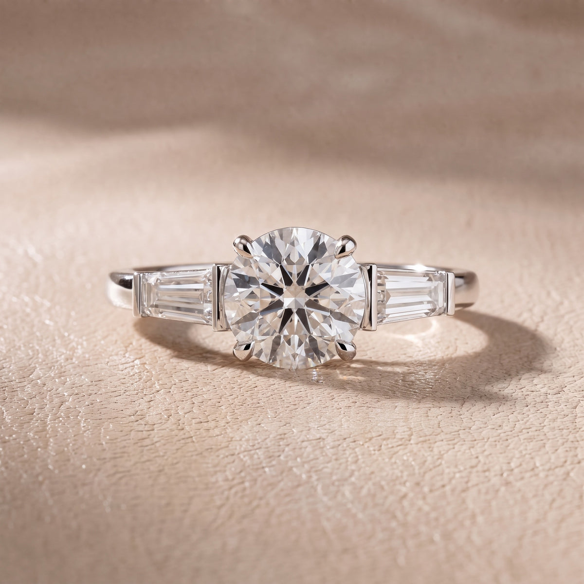Eloise Tapered Baguette Round Diamond Engagement Ring in White Gold - front.jpg