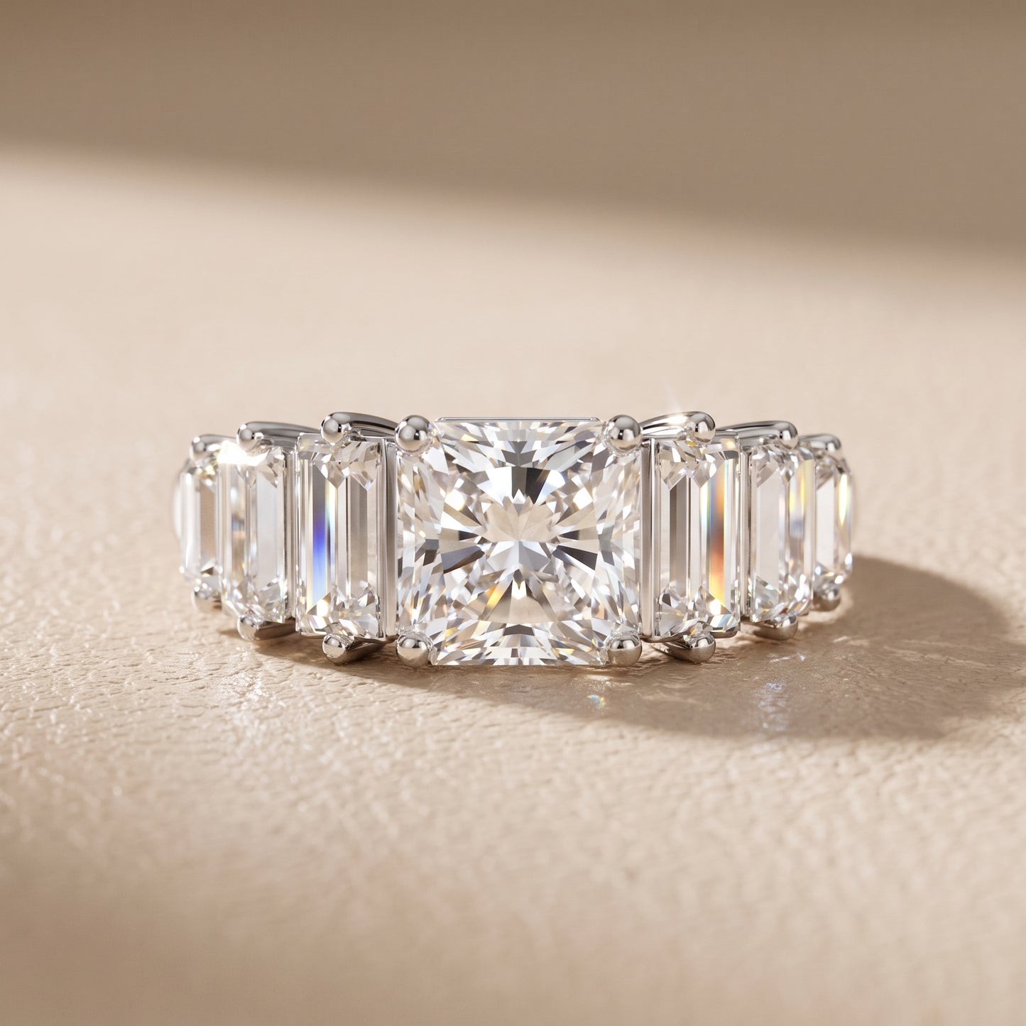 Mara Sidestone Baguette Accent Radiant Diamond Engagement Ring in Platinum - front.jpg
