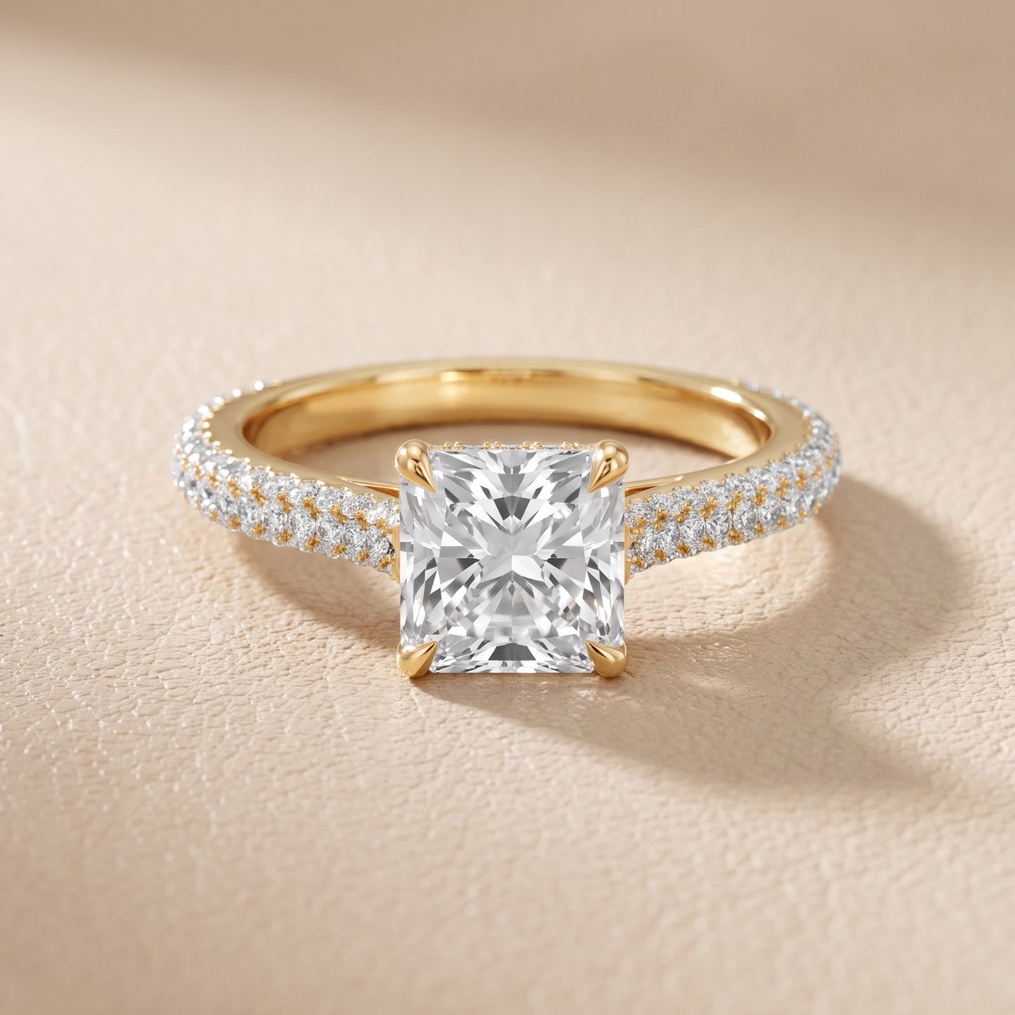 Della Hidden Halo Pavé Radiant Diamond Engagement Ring in Yellow Gold - front.jpg