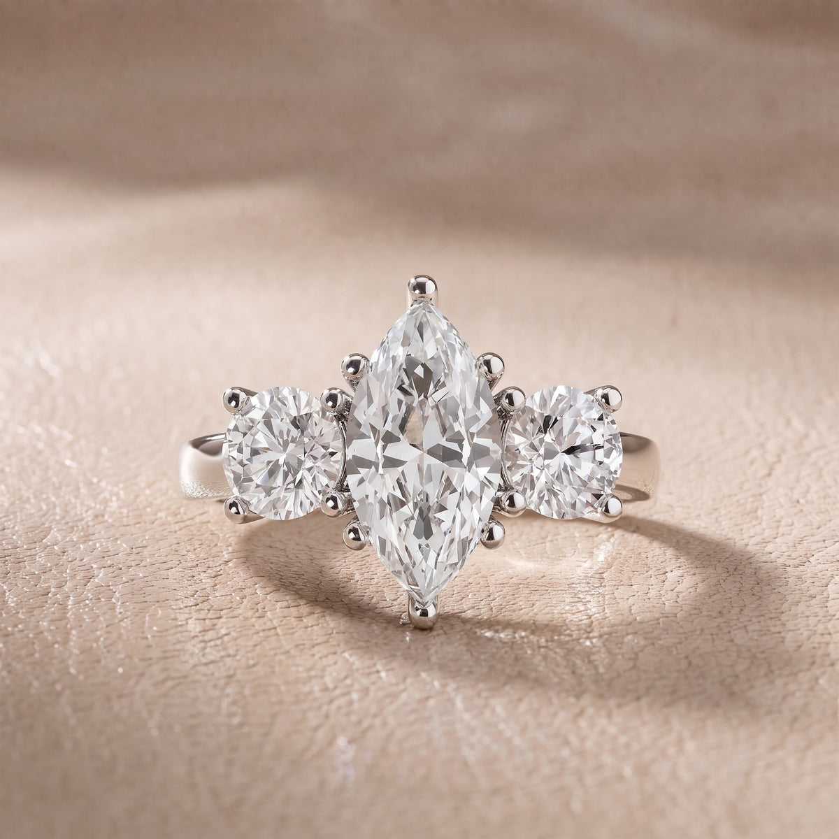 Callie Three-Stone Trellis Marquise Diamond Engagement Ring in White Gold - front.jpg