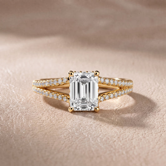 Eternal Embrace Solitaire Emerald Diamond Engagement Ring in Yellow Gold - front.jpg