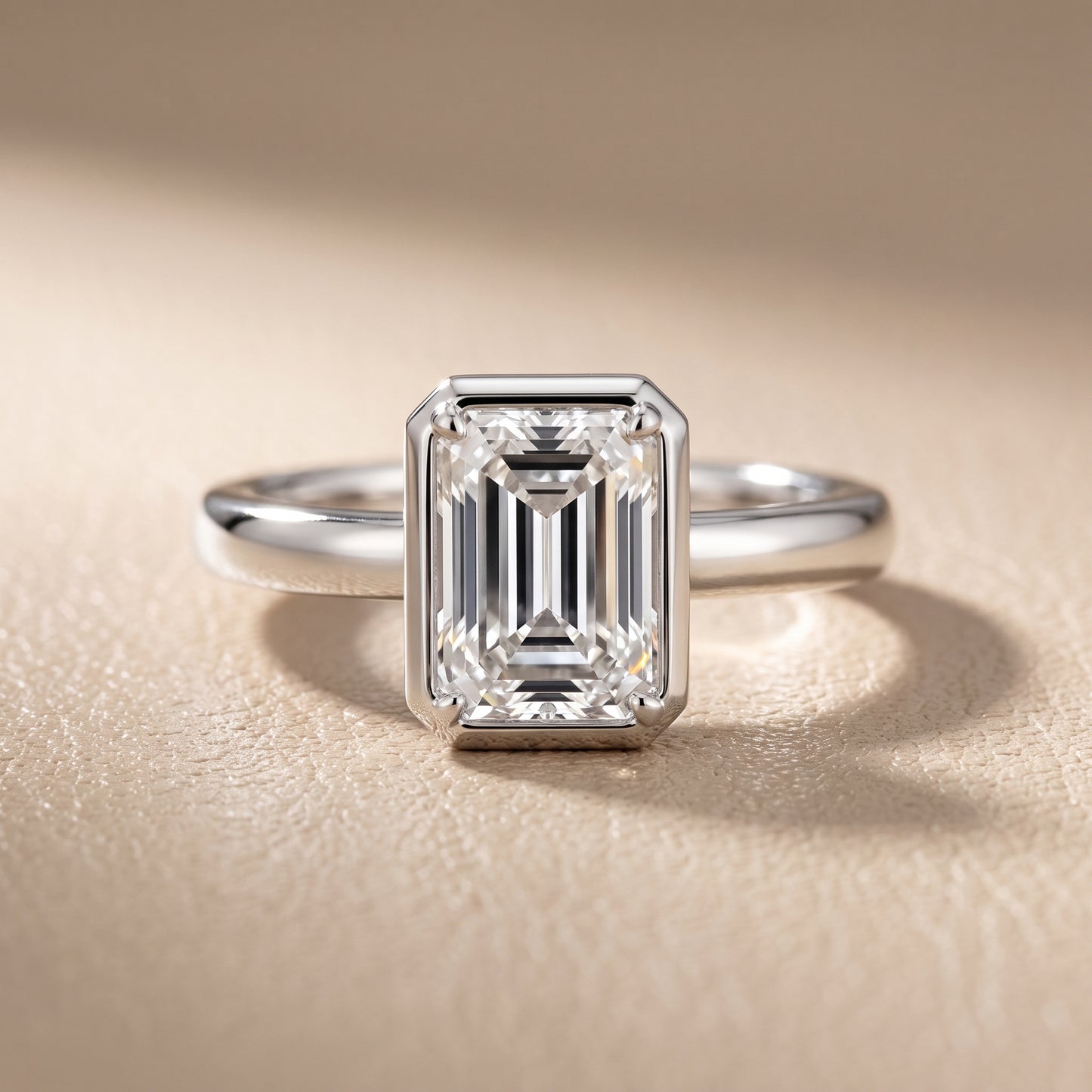 Alina Bezel Solitaire Emerald Diamond Ring in Silver - front.jpg