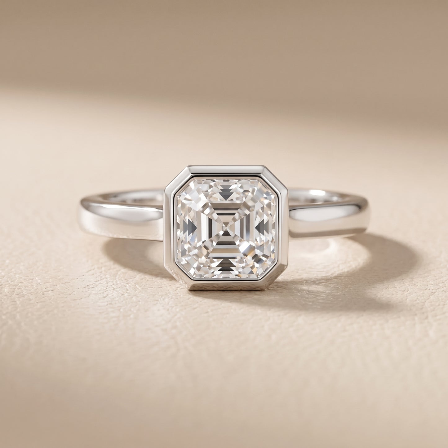 Jolie Bezel Solitaire Asscher Diamond Engagement Ring in Silver - front.jpg