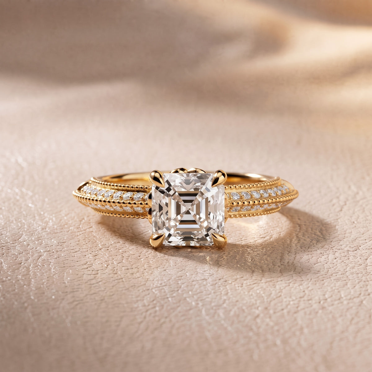 Chiara Vintage Milgrain Asscher Diamond Engagement Ring in Yellow Gold - front.jpg