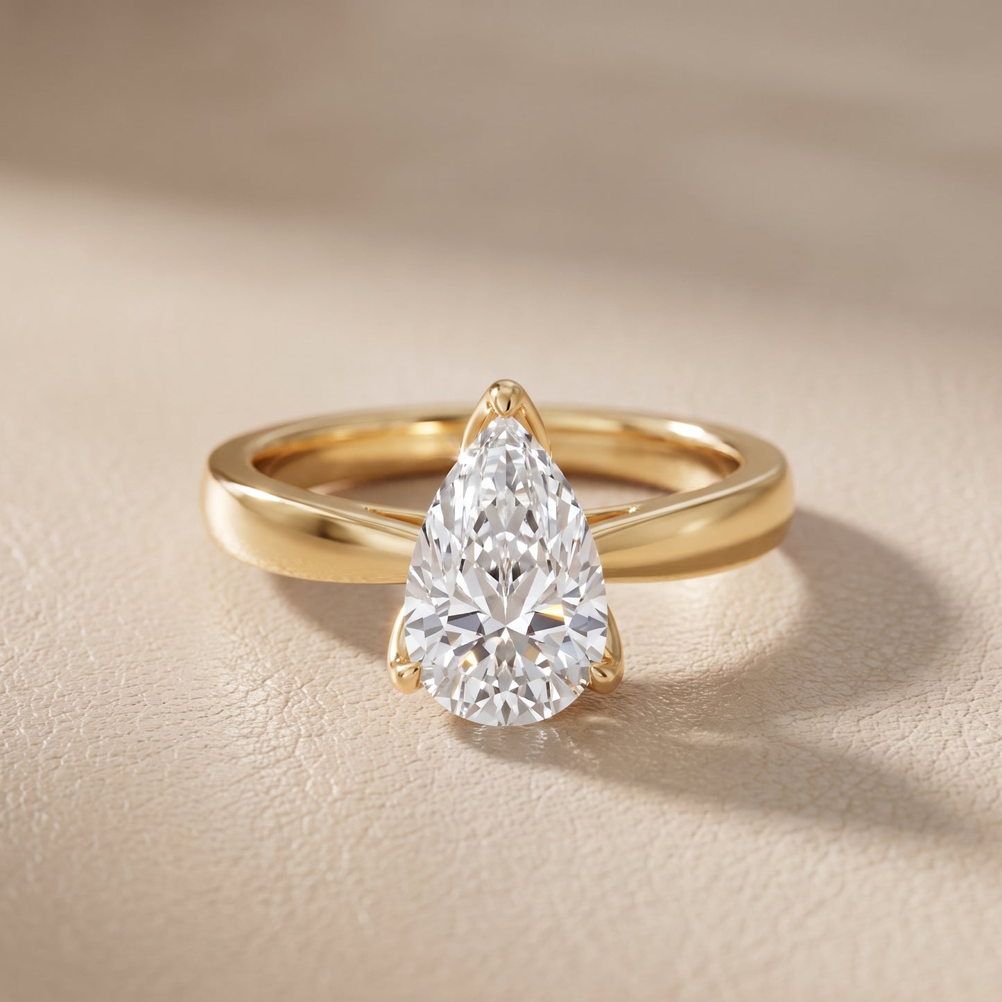 Lucia Solitaire Six-Prong Pear Diamond Engagement Ring in Yellow Gold - front.jpg