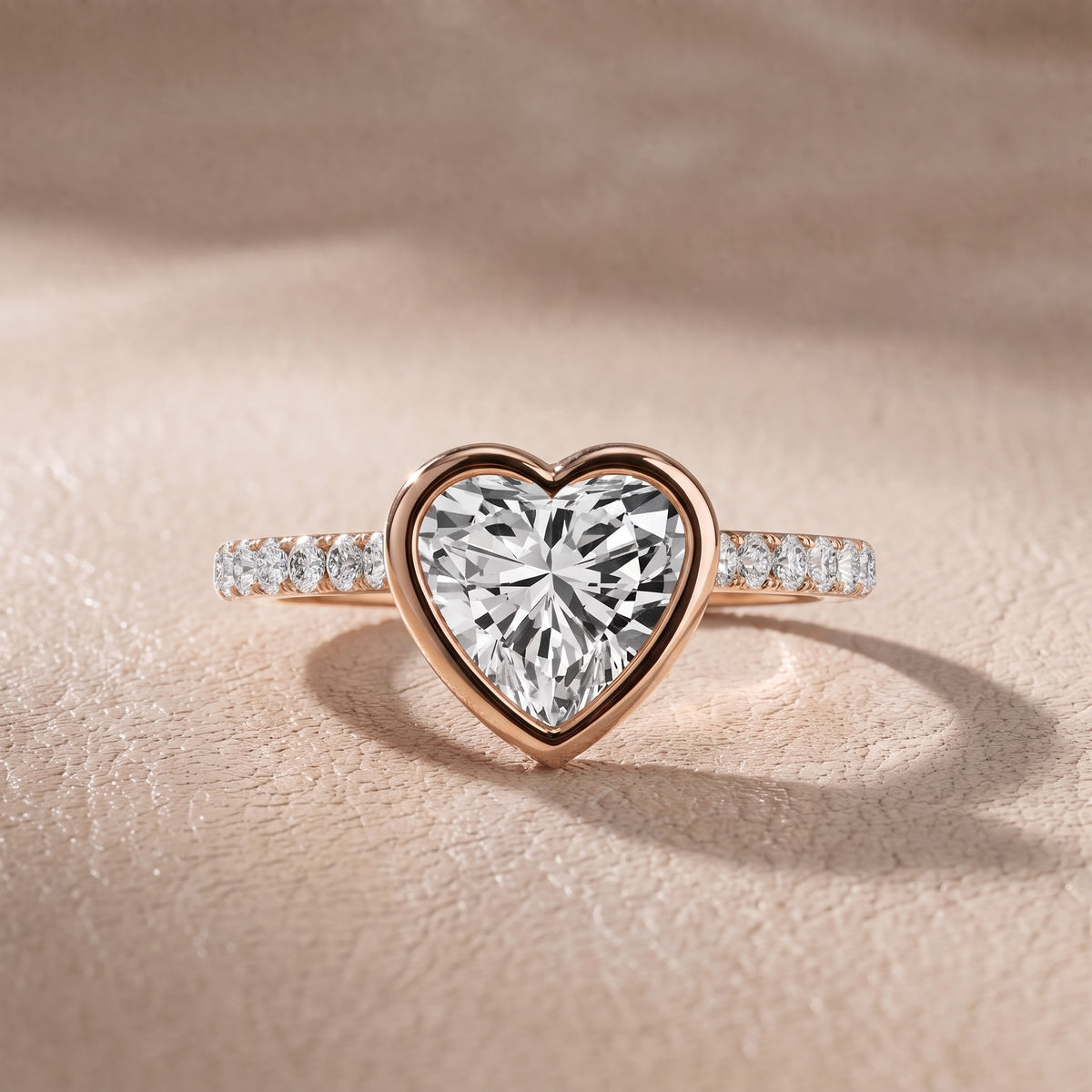 Cora Bezel Pavé Heart Diamond Engagement Ring in Rose Gold - front.jpg